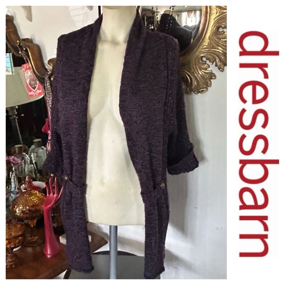Purple Knit Open Sweater Cardigan